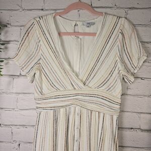 Fate White and Cream Flutter Sleeve V-Neck Sundress, ROUCHED WAISTLINE, SIZE MED